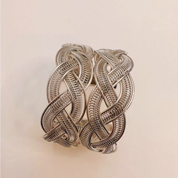 Vintage Silver Tone Braided Statement Cuff Bracelet - Picture 2 of 3
